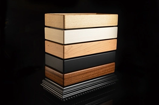 Top to Bottom: Oak, Maple, Cherry, Black, Walnut, Black Figured.